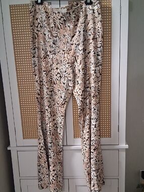Anthropologie Beige and Black Floral Wide-Leg Pants